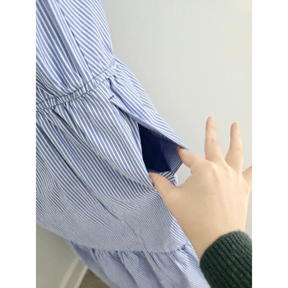 Everlane Cotton Tiered Striped Blue White Sleeveless Midi Maxi Dress S Small - Picture 6 of 13